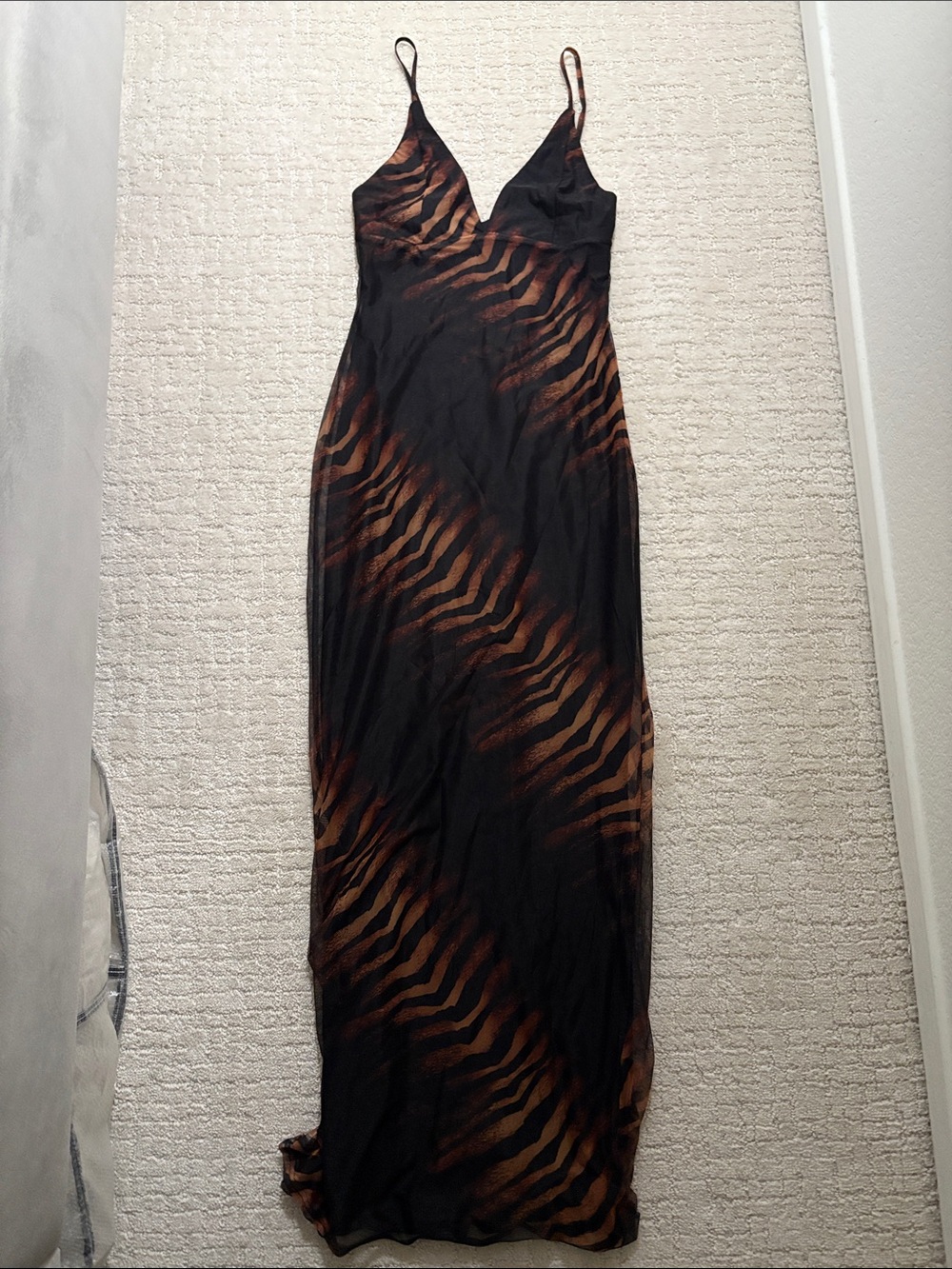 Fashion Nova Slip Maxi Dress with Brown Tiger Stripe Print
